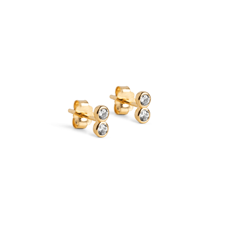 Enamel Twin Studs - Forgyldte Ørestikker Med Zirkoner - E379G - Øreringe - E379G