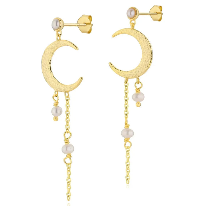 Wioga Carly Øreringe m. Månevedhæng & Ferskvandsperler - Øreringe - E-8902-GP