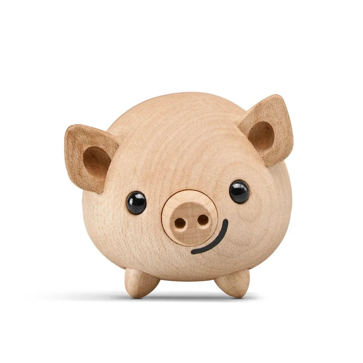 Kay Bojesen Wooden Pig i lyst træ, sød og dekorativ sparegris med sorte øjne, set forfra. Model54640423872