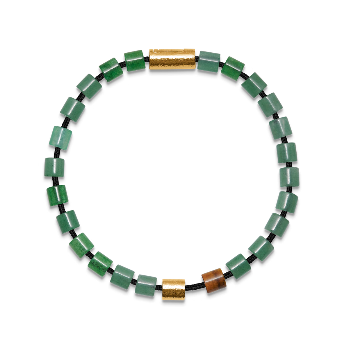 Green Jadeite Bracelet med guldperler og mørke detaljer på sort baggrund. Model 45678