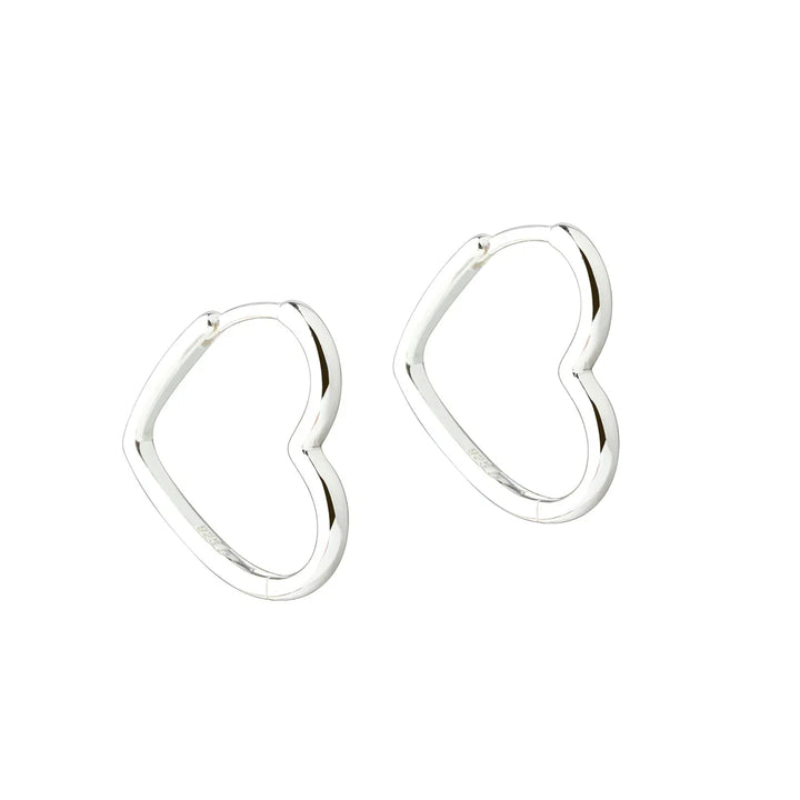 Sølv hjerteformede creoler øreringe, forsidevisning, blank overflade, elegant design