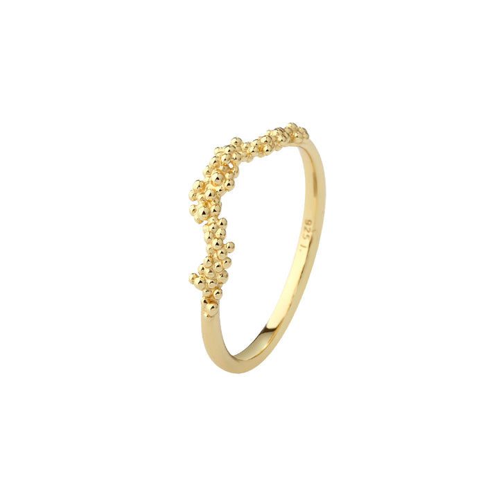 Guldring med små kugle detaljer, frontvisning, elegant og stilrent design