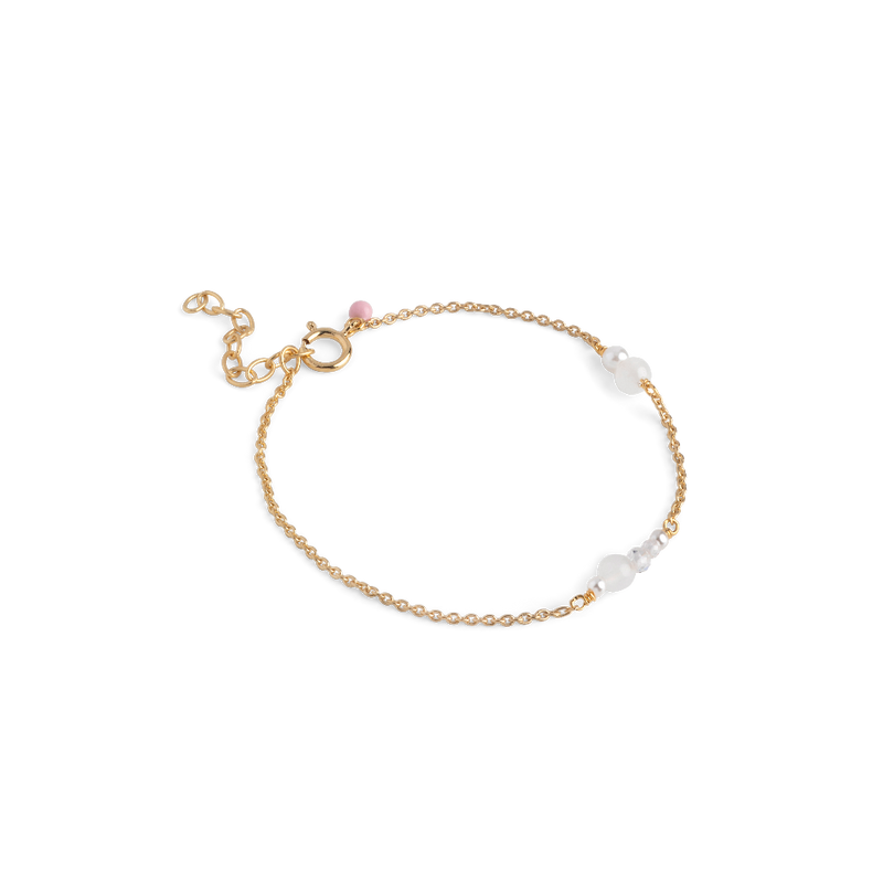 Enamel White and Pearls Forgyldt Armbånd