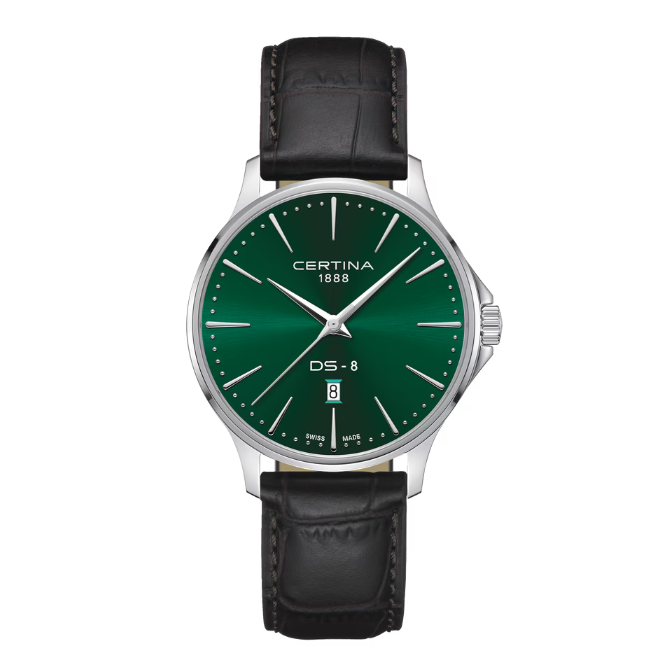 Certina DS-8 Gent 40mm – Grøn Urskive & Læderrem – C0454101609100