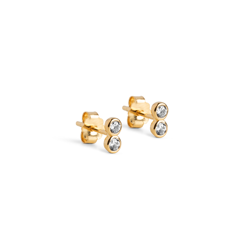 Enamel Twin Studs - Forgyldte Ørestikker Med Zirkoner - E379G