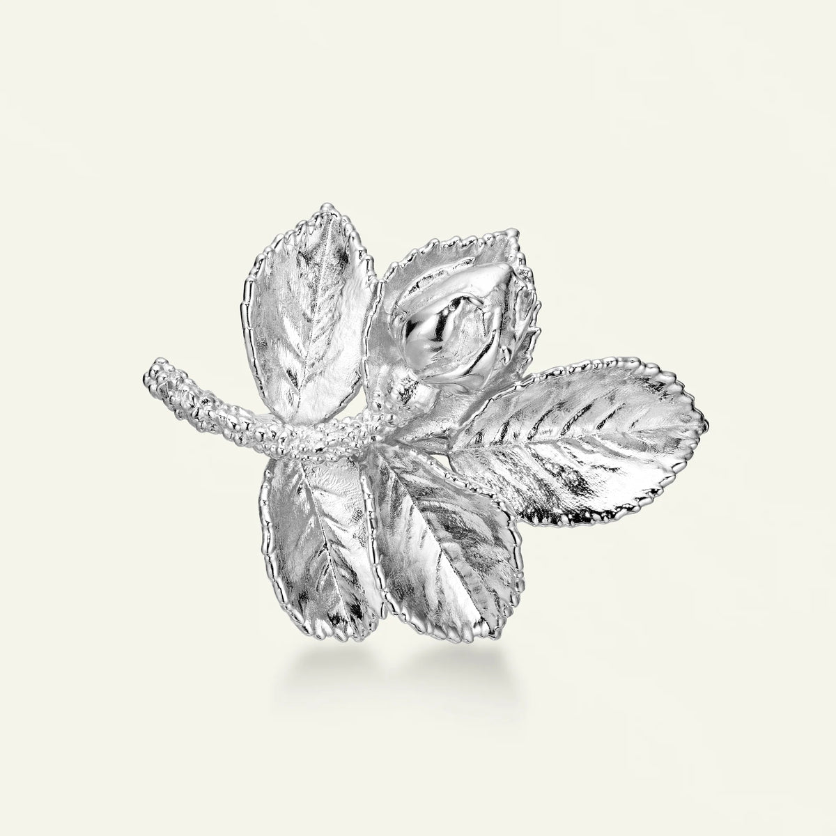 Flora Danica Rosenblad Sølv Broche – 907.ROS-BRO-S