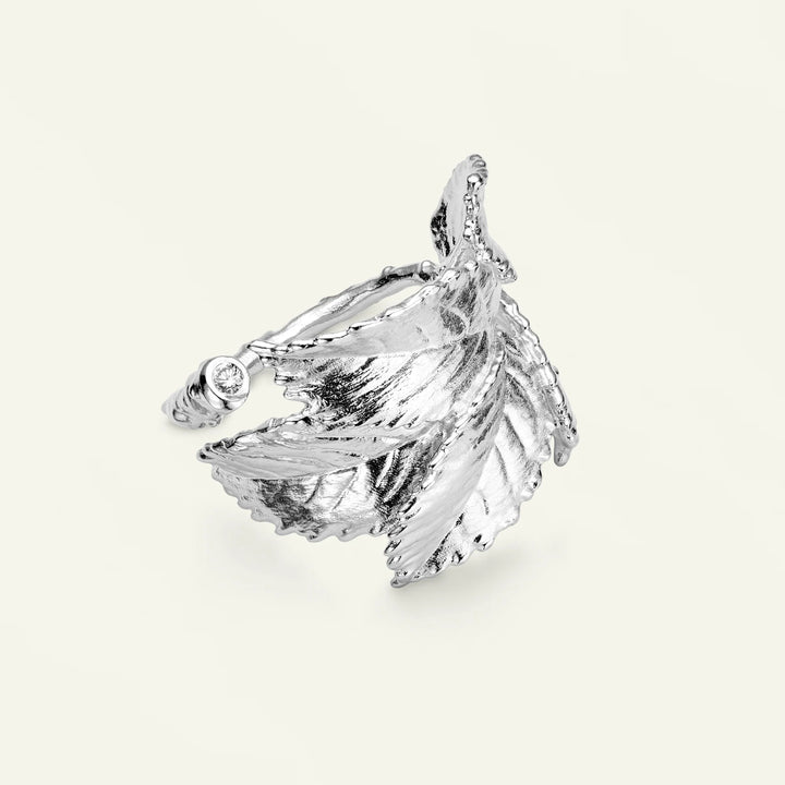 Flora Danica Rosenblad Statement Ring – Sølvring med Diamant – 907.ROS-STRI-S-001