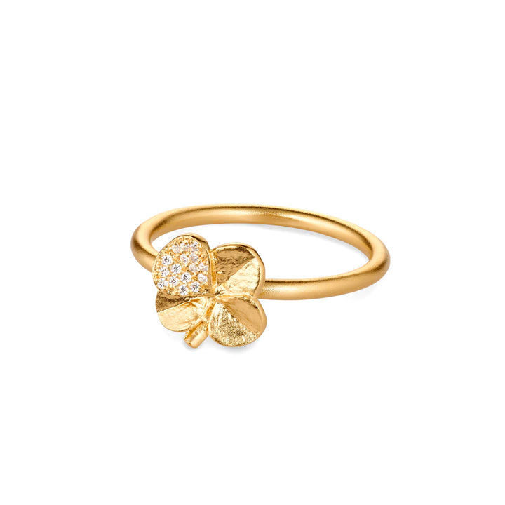 Flora Danica Firkløver Ring Pave Forgyldt