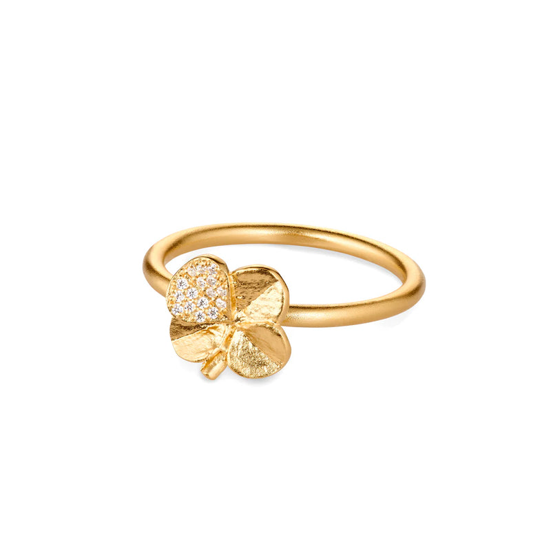 Flora Danica Firkløver Ring Pave Forgyldt