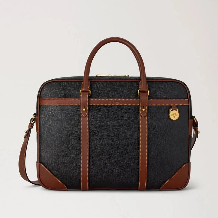 Mulberry Heritage Briefcase Black & Cognac Bio-Based Scotchgrain