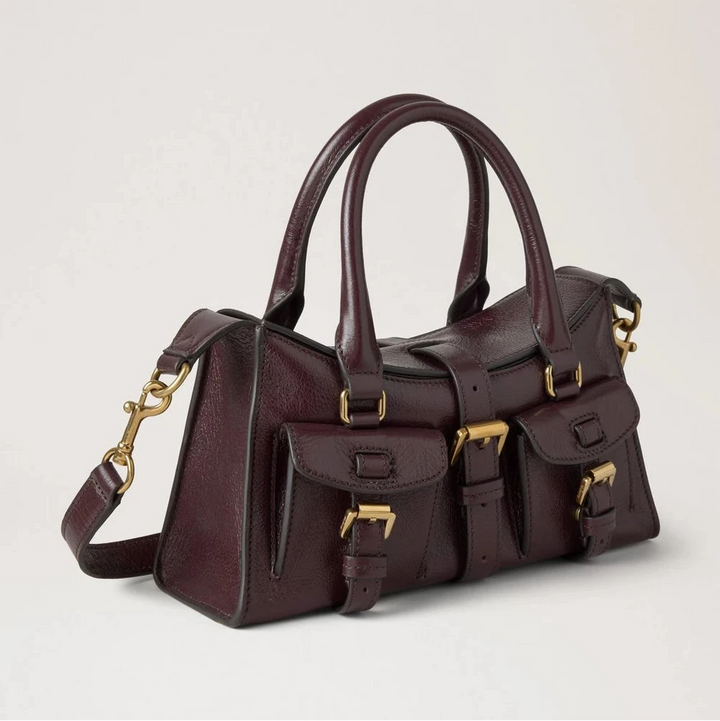 Mulberry Bayswater satchel i mørk bordeaux læder med guldfarvede detaljer, Model 748K195