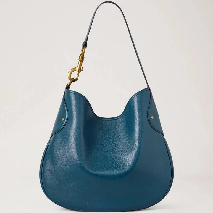 H-Hobo HH0101 elegant skuldertaske i blå læder med gyldne detaljer, Model 748U939