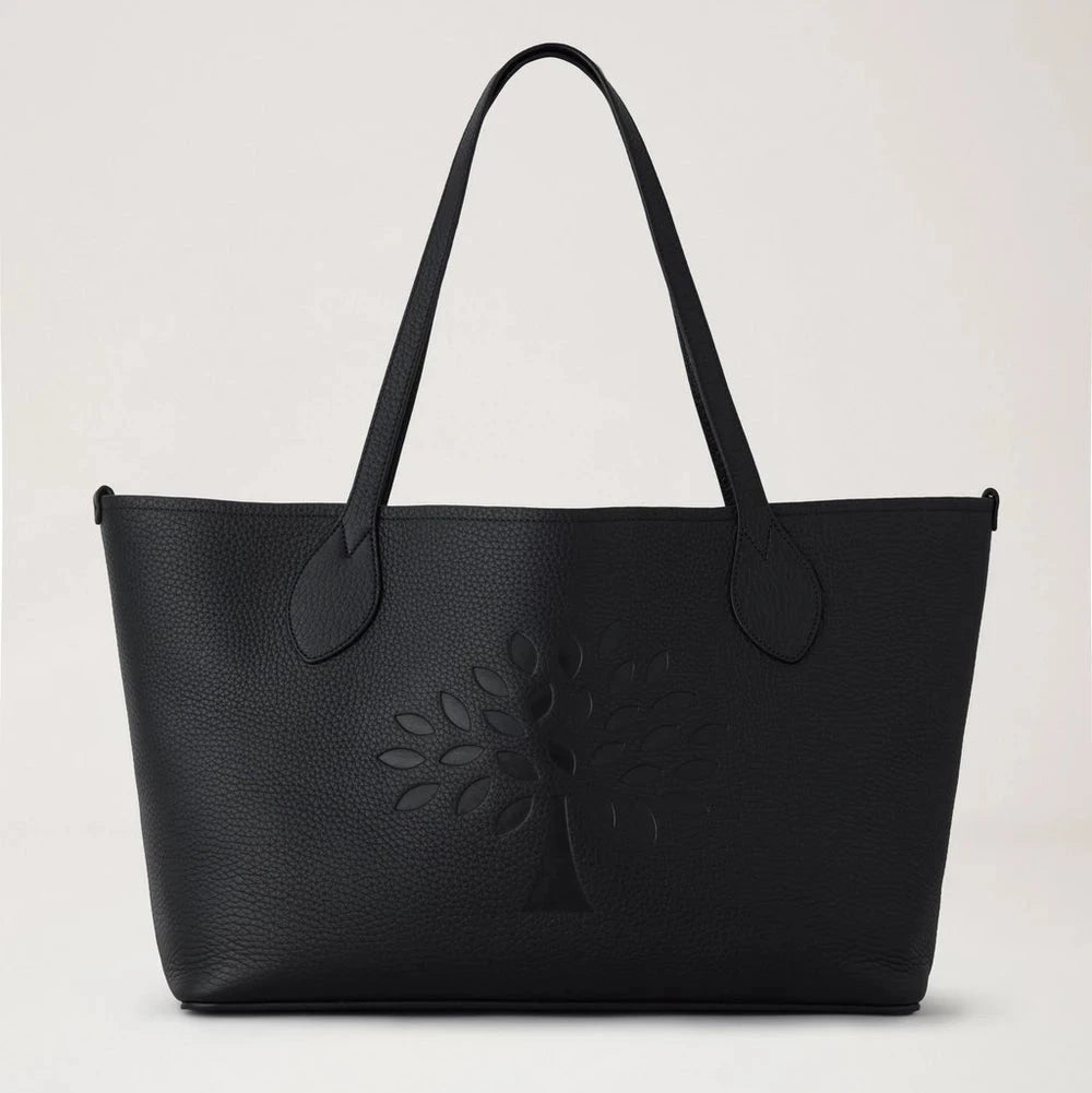 Portobello Tote Black i sort præget læder med træmotiv foran, rummeligt design. Model HH0140_736A100