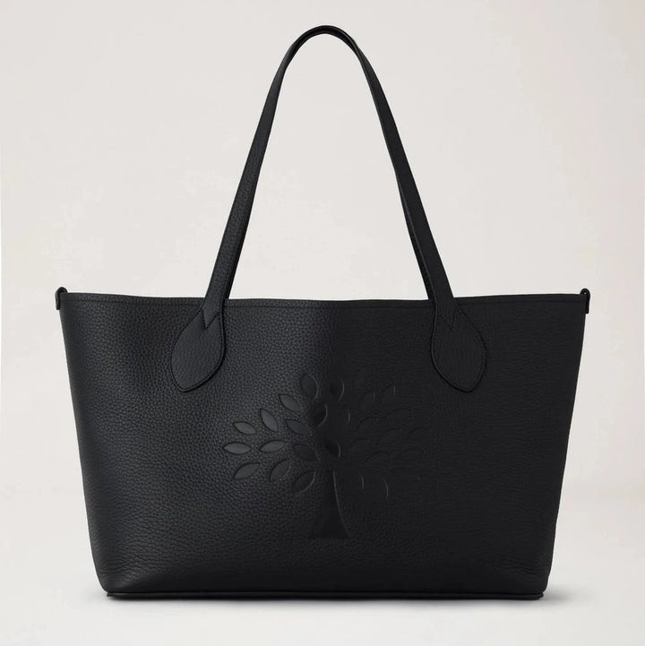 Portobello Tote Black i sort præget læder med træmotiv foran, rummeligt design. Model HH0140_736A100