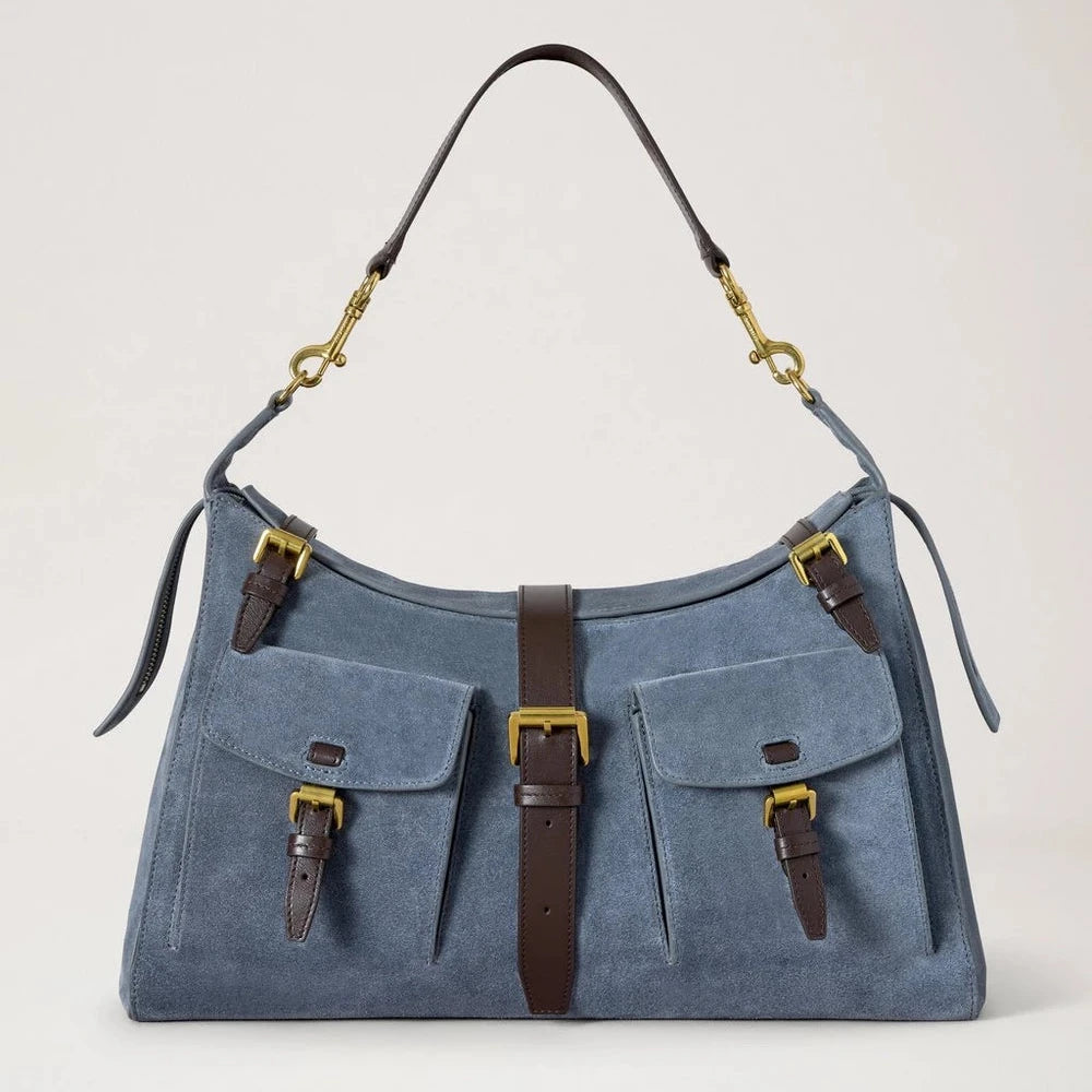 Mulberry Roxanne Shoulder Bag Suede Foggy Grey