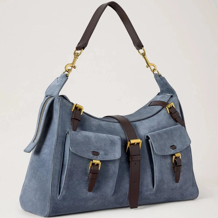 Mulberry Roxanne Shoulder Bag Suede Foggy Grey