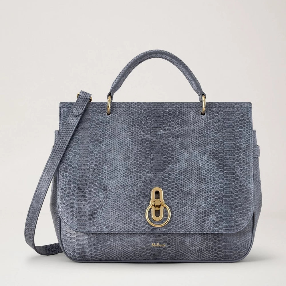 Mulberry Large Amberley Top Handle Foggy Grey Waxed Snake Print – produktbillede 5