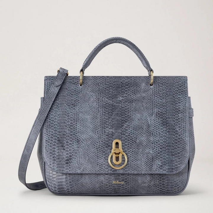 Mulberry Large Amberley Top Handle Foggy Grey Waxed Snake Print – produktbillede 5