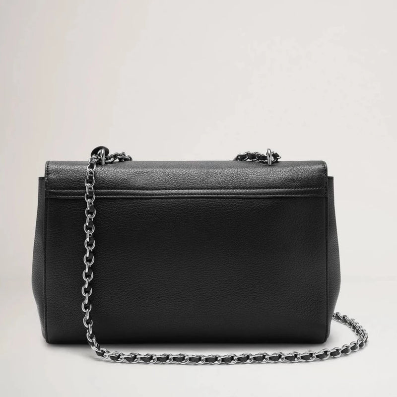 Mulberry Medium Lily Glossy Goat Black Silver Toned