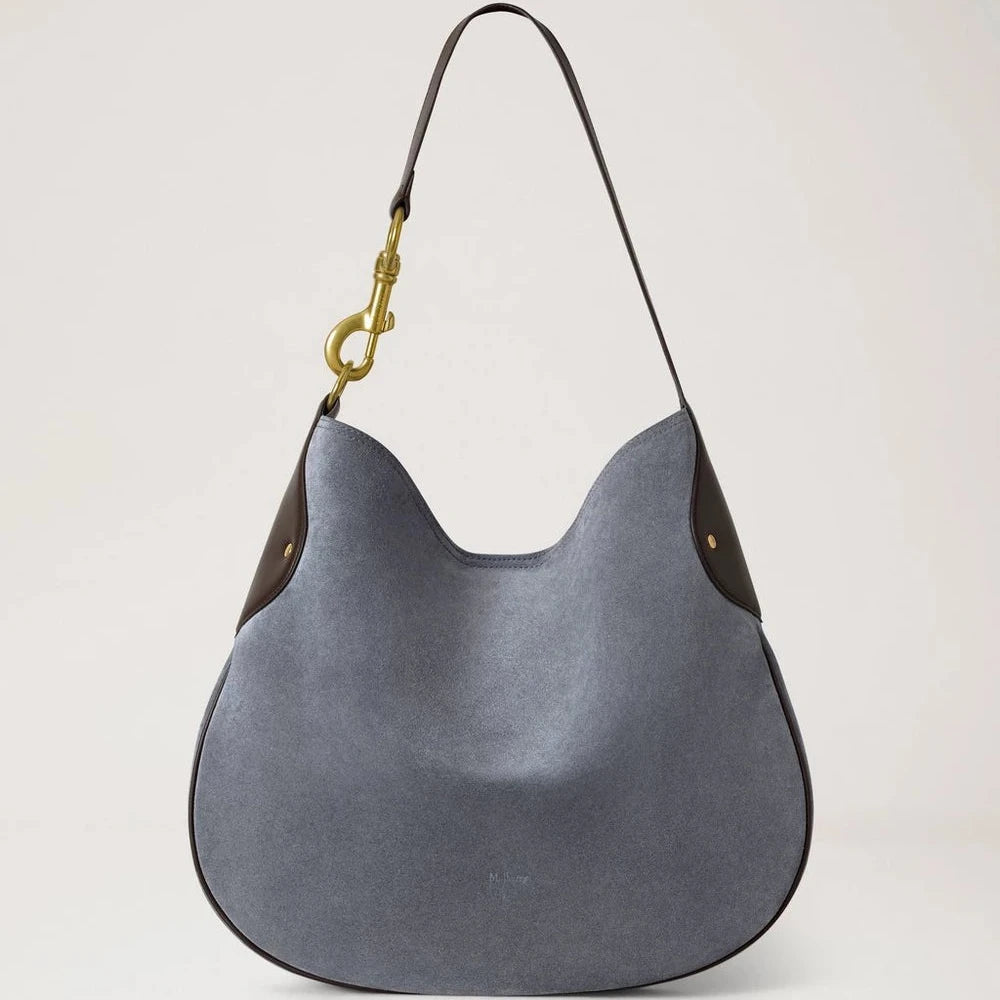 Mulberry Hackney Shoulder Bag Suede Foggy Grey