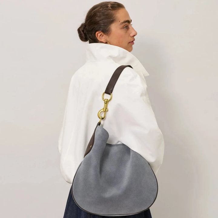Mulberry Hackney Shoulder Bag Suede Foggy Grey