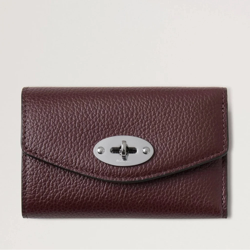 Mulberry Darley Folded Multi-Card Wallet Black Cherry Small Classic Grain