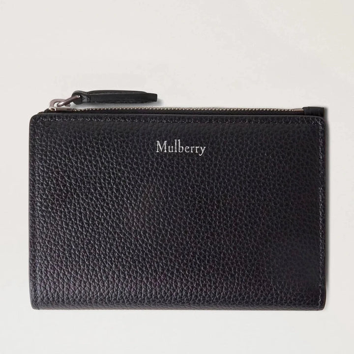 Mulberry Continental Bifold Zipped Wallet Black Small Classic Grain