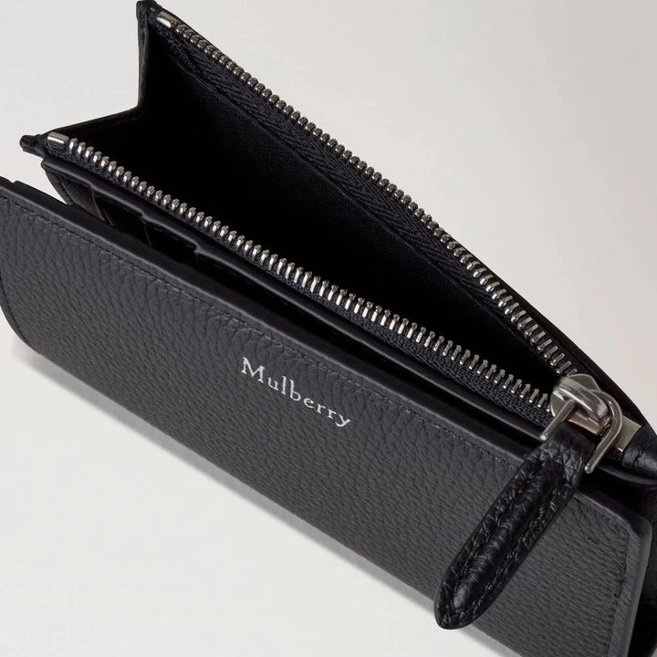 Mulberry Continental Bifold Zipped Wallet Black Small Classic Grain