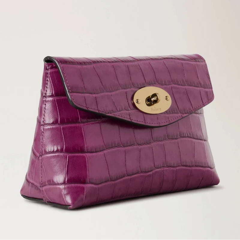 Mulberry Darley Cosmetic Pouch Orchid Bloom Shiny Small Croc