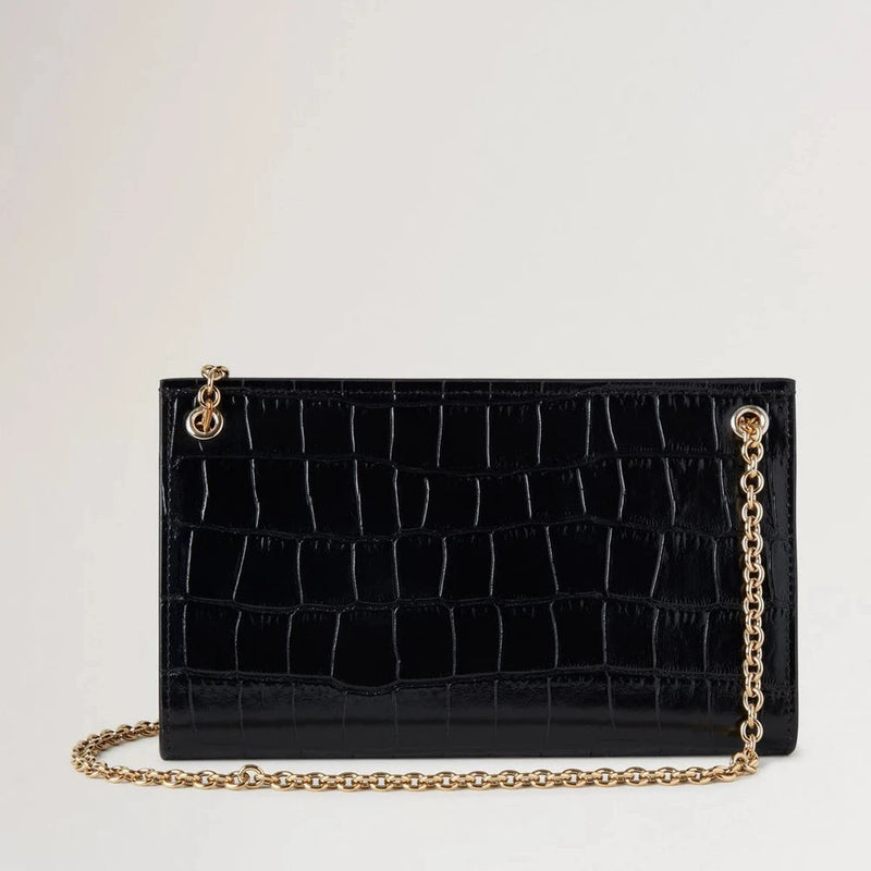 Mulberry Amberley Clutch Black Shiny Small Croc