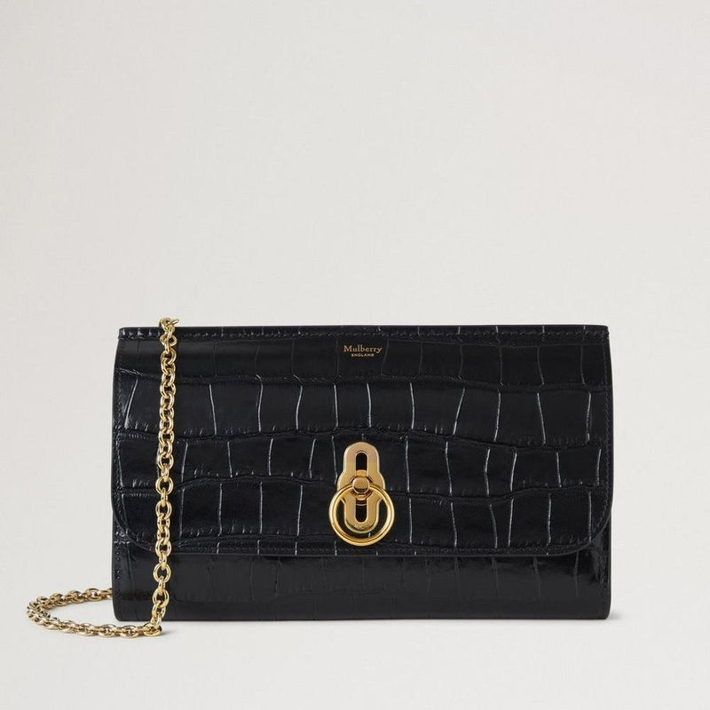 Mulberry Amberley Clutch Black Shiny Small Croc