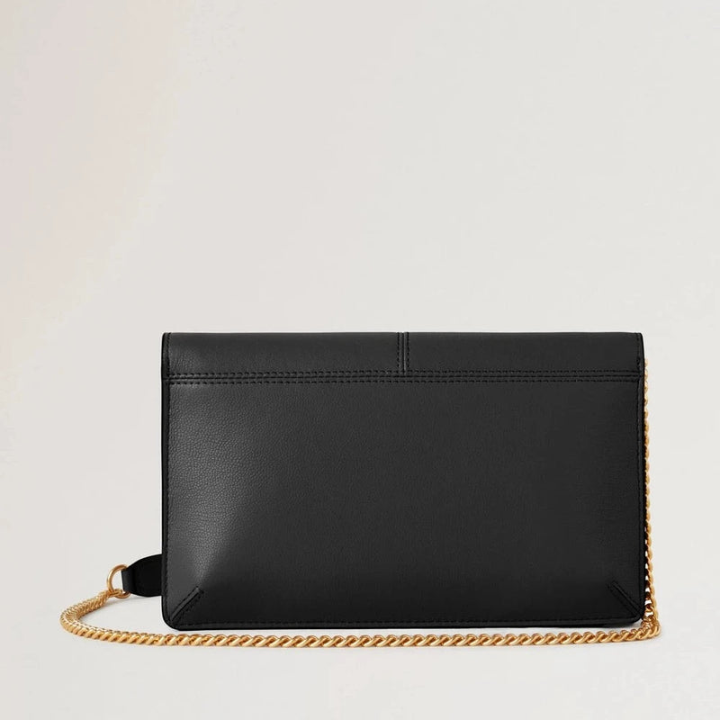 Mulberry Press Stud Pochette on Chain Black Micro Classic Grain