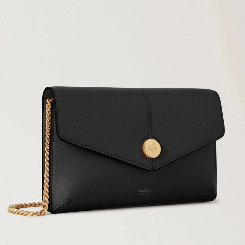 Mulberry Press Stud Pochette on Chain Black Micro Classic Grain