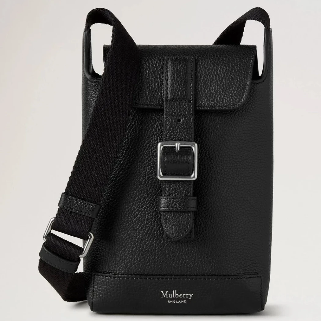 Mulberry Chiltern Phone Pouch Black Small Classic Grain