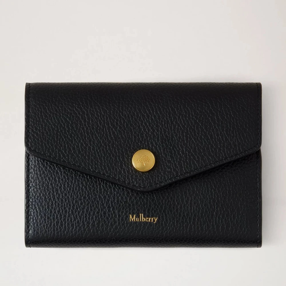 Mulberry Press Stud Wallet Black Small Classic Grain