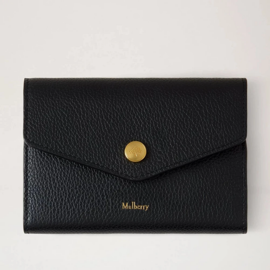 Mulberry Press Stud Wallet Black Small Classic Grain