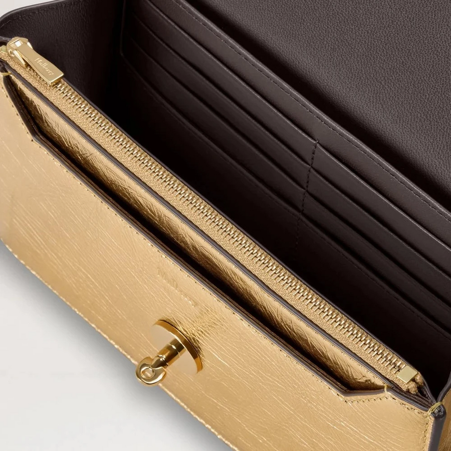 Mulberry Small Darley Crinkled Metallic Somerset Gold