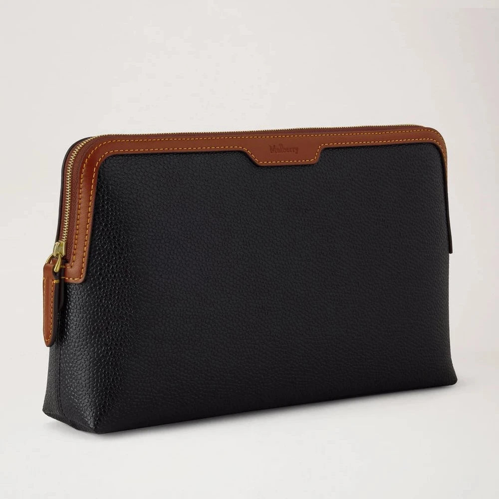 Mulberry Medium Cosmetic Pouch Scotchgrain Black-Cognac
