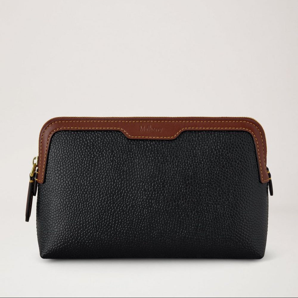 Mulberry Small Cosmetic Pouch Scotchgrain Black Cognac