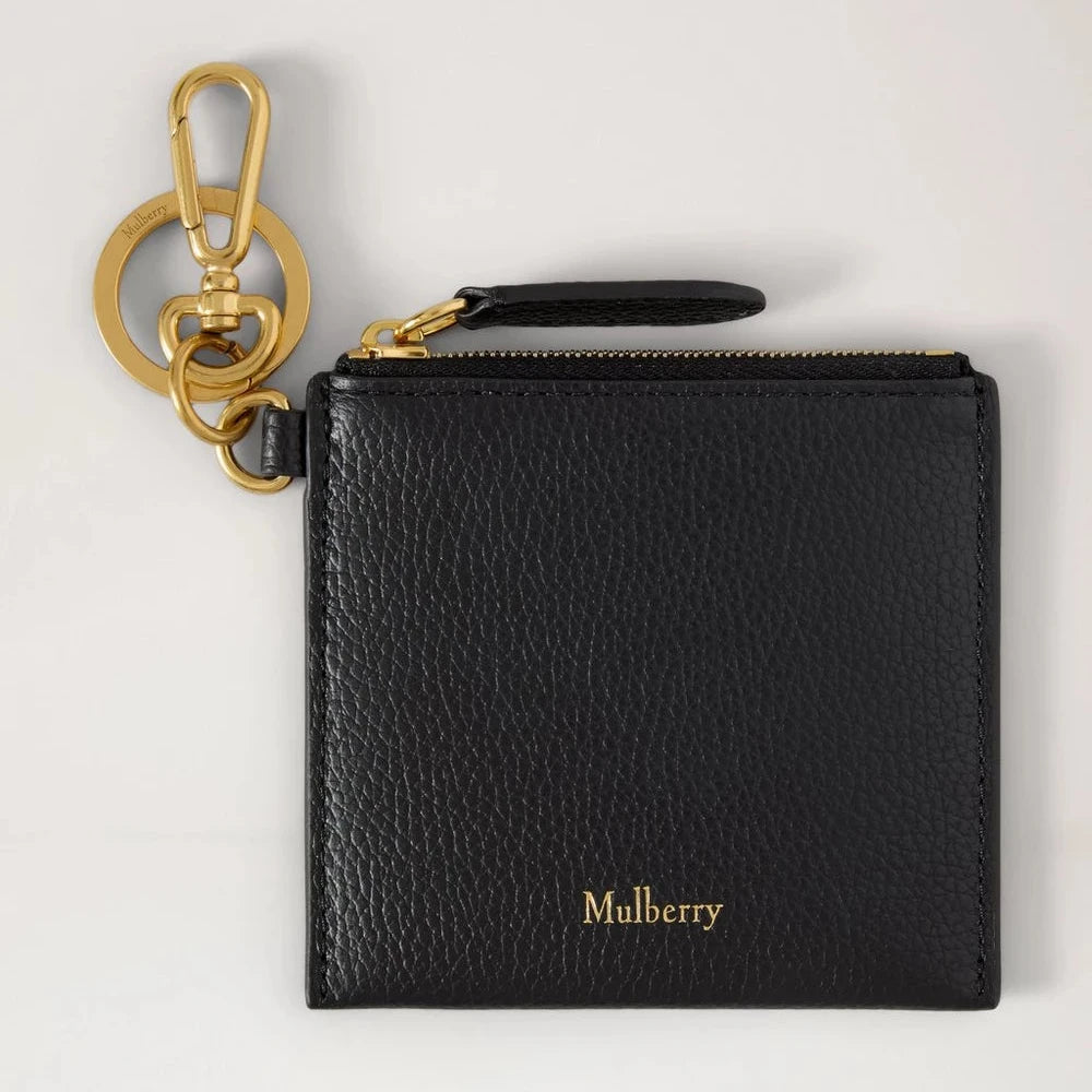 Mulberry Clip Zipped Credit Card Pouch Black Small Classic Grain