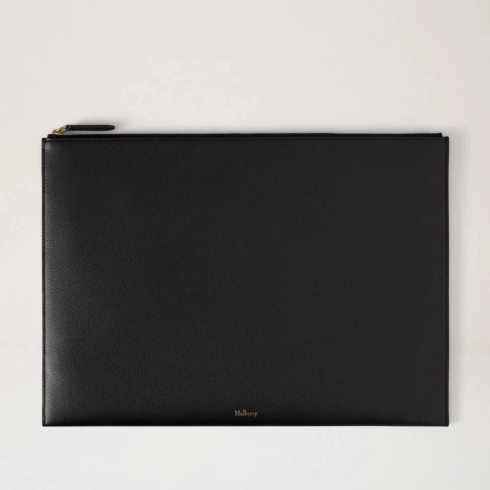 Mulberry Large Zipped Flat Pouch - Black Leather Laptop & Document Sleeve