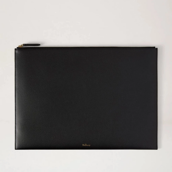 Mulberry Large Zipped Flat Pouch - Black Leather Laptop & Document Sleeve