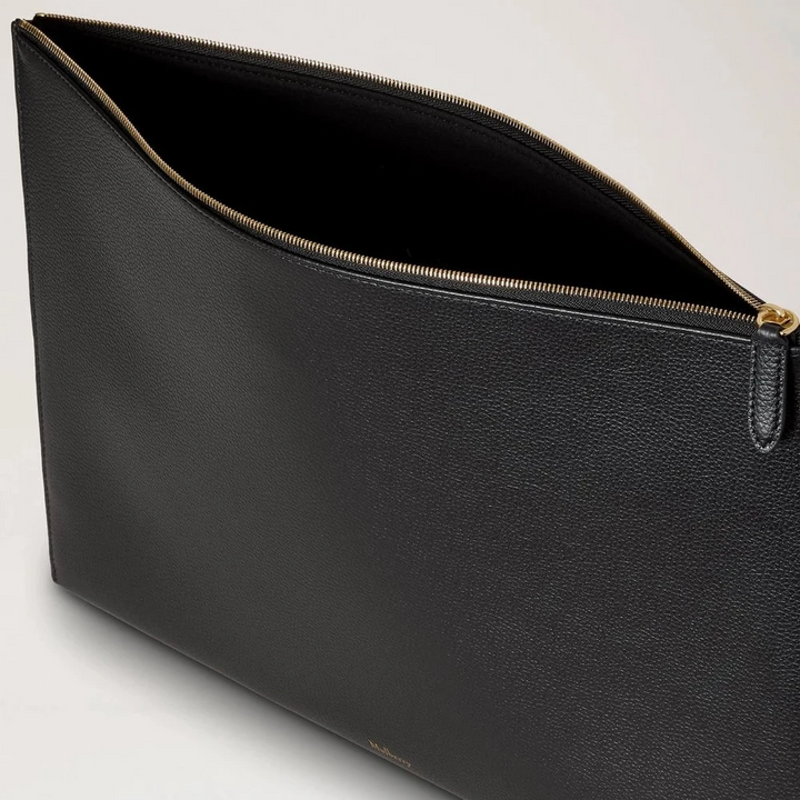 Mulberry Large Zipped Flat Pouch - Black Leather Laptop & Document Sleeve