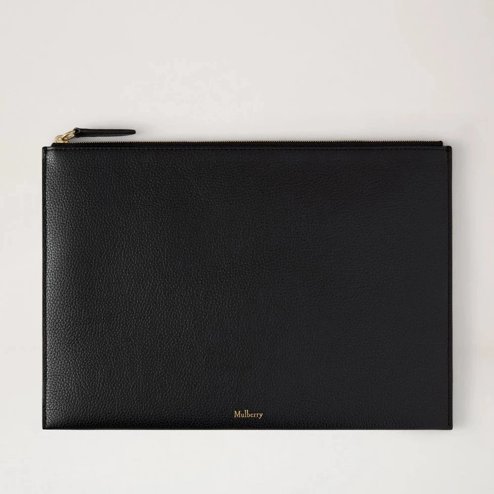 Mulberry Zipped Flat Pouch – Black Leather Document & iPad Sleeve