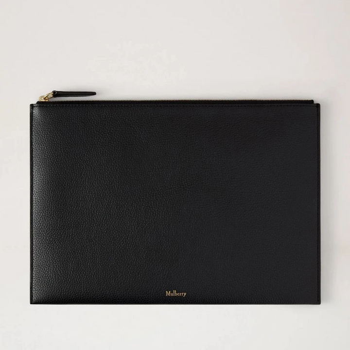 Mulberry Zipped Flat Pouch – Black Leather Document & iPad Sleeve