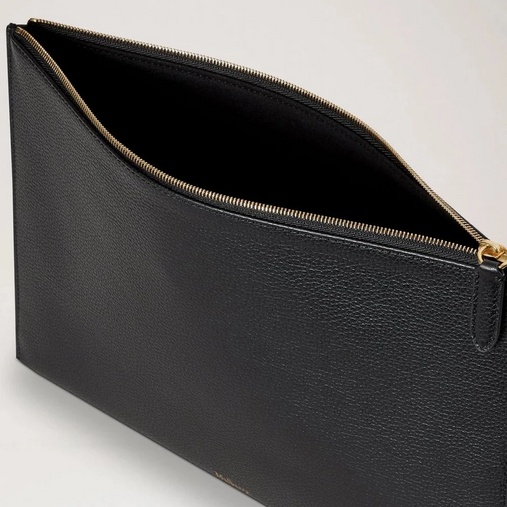 Mulberry Zipped Flat Pouch – Black Leather Document & iPad Sleeve