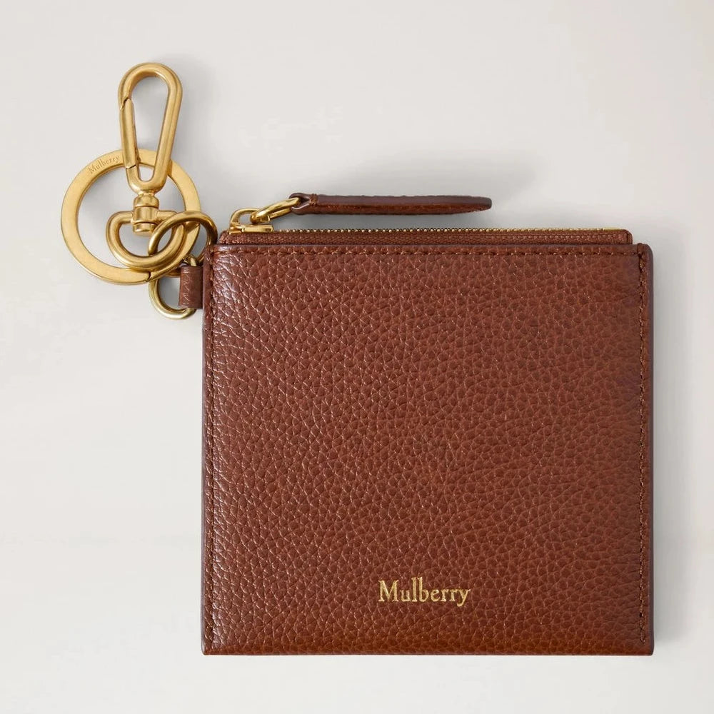 Mulberry Clip Zipped Credit Card Pouch Oak Two-Tone Small Classic Grain
