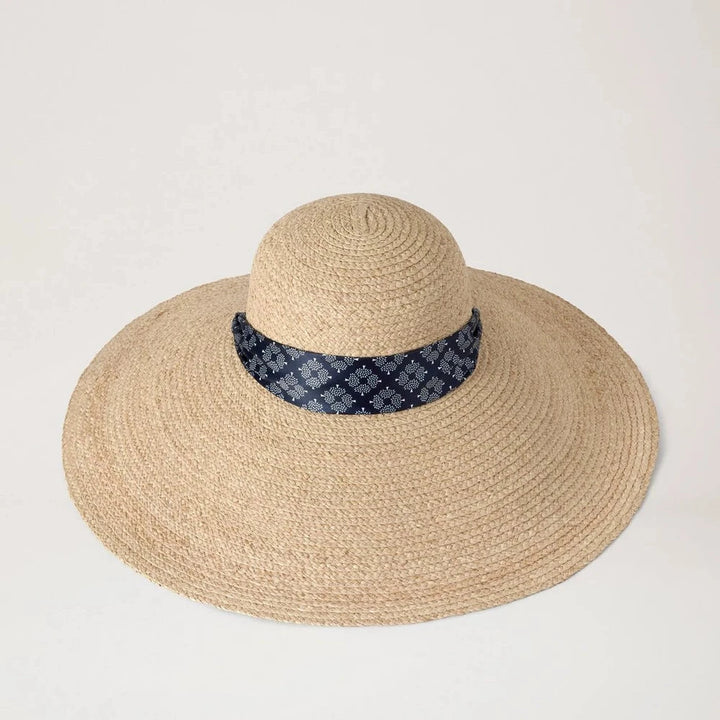 Mulberry Raffia Scarf Tie Sun Hat Beige 100% Raffia