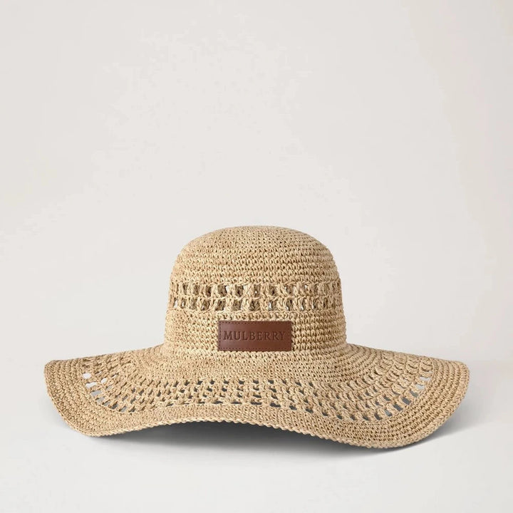 Mulberry Wide Brim Raffia Hat Beige 100% Paper Raffia