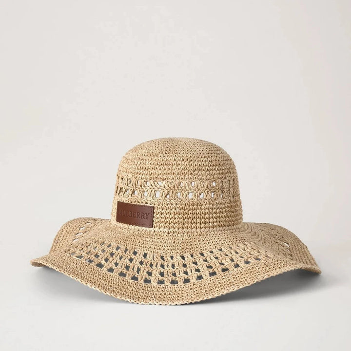 Mulberry Wide Brim Raffia Hat Beige 100% Paper Raffia